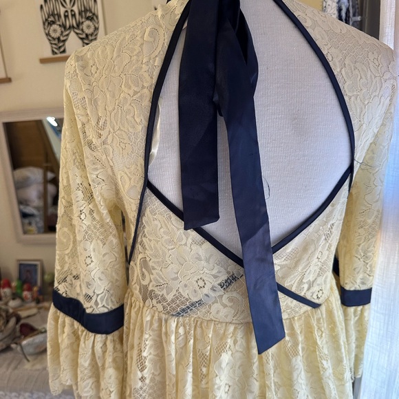 NWOT Free People Ivory Gilded Lace Mini Dress - Picture 6 of 7